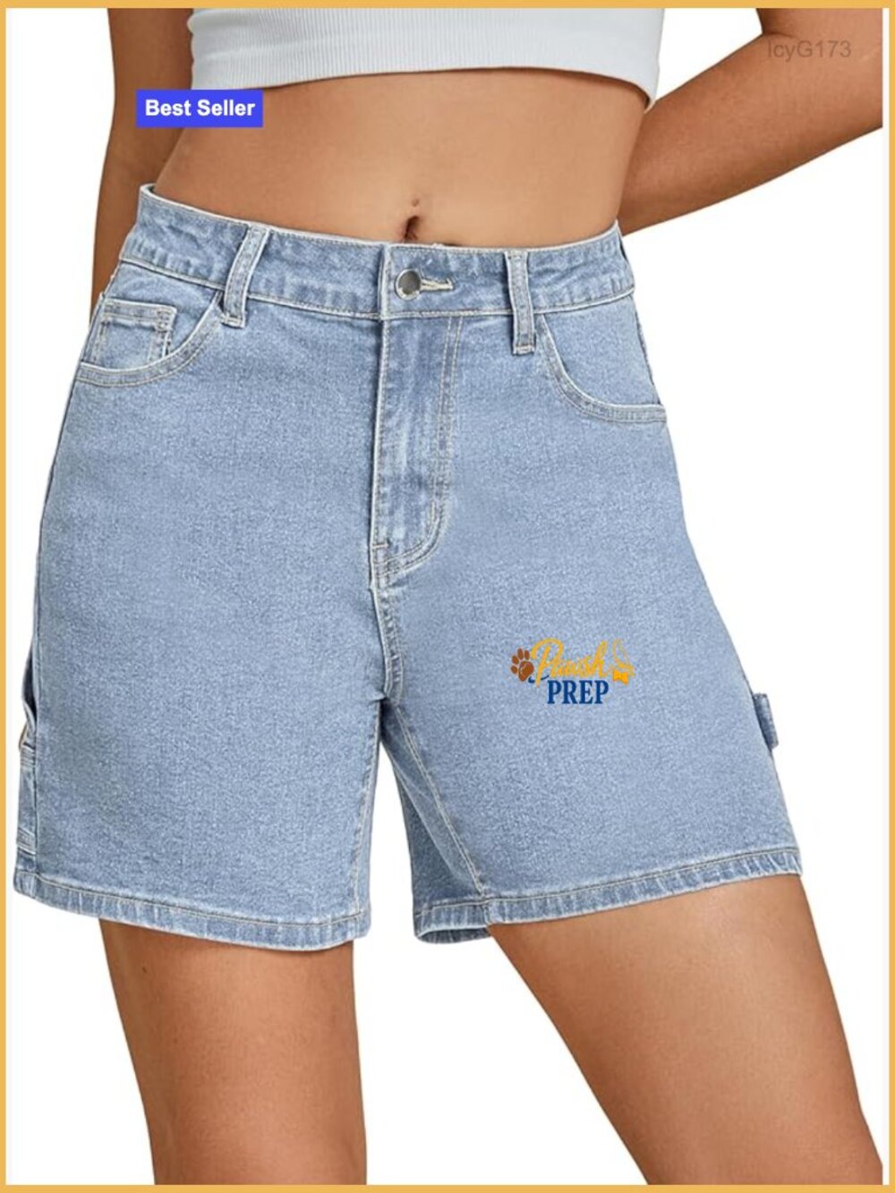 High Waisted Denim Shorts with 6 Pockets, Stretchy Utility Style